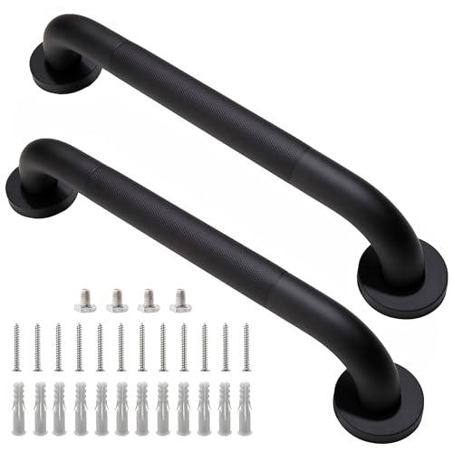 Rackickyer Shower Grab Bar, 2 Pack 16 Inch Black Bathroom Grab Bar, 1.25
