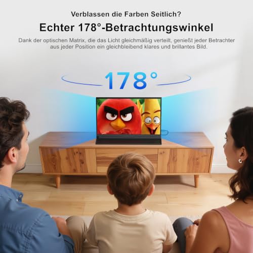 UPERFECT Portable Monitor 15.6 inch, NxtLED Eye-Friendly Laptop Monitor, 125% sRGB 1080p, Flicker-Free Display with USB-C, HDMI and VESA Connection for Computer, Mini PC and Game Consoles