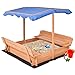 Costzon Kids Foldable Cabana Sandbox with 2 Convertible Benches & 1 Piece Black Non-Woven Fabric Cloth (55-Inch with Canopy)