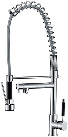 Refin Heavy-duty Kitchen Faucet Chrome Spring Single Handle Pull Down Commercial Style, Pre-rinse 2 Mode Sprayer Sturdy and Durable Kitchen Sink Faucet