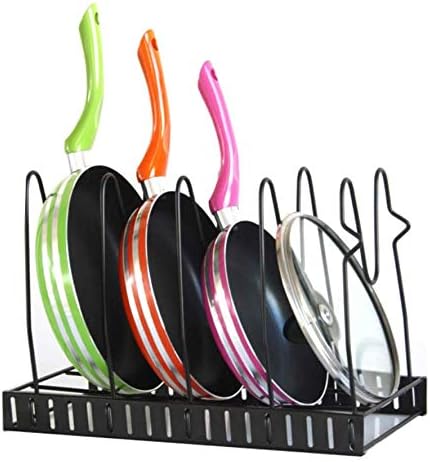 Pot Organizer Rack, Kosiehouse 5-Tier Adjustable Cookware Bakeware Holder Pot Frying Pan Lid Storage Rack Organizer Stand Holder for Kitchen Cabinet Countertop and Pantry, Two Ways to Place, Black