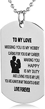 Yevita To My Love Dog Tag Stainless Steel Pendant Stamped Necklace Military Chain for Boys Pets Adults