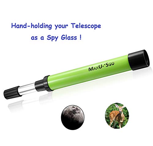 MaxUSee Refractor Telescope for Kids, Portable Telescope with 30X Power for Beginner, Travel Scope Aperture 30mm, Small Telescope with Tabletop Tripod, Green - Thumbnail 4
