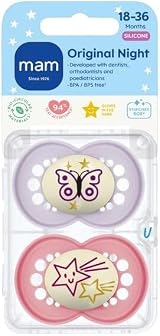 MAM Night 2-Pack Soothers Pink with Self Sterilising Travel Case 16+ months view 2