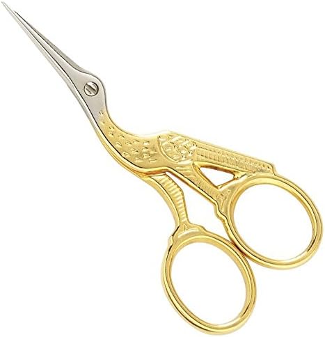 Eraimp Stainless Steel Stork Scissor Makeup Sewing Scissor DIY Sharp Tip Scissor Crafting Tool Small Shear for Crafting, Art Work, Threading, Needlework and Hairdressing (Gold, 4.5 IN)