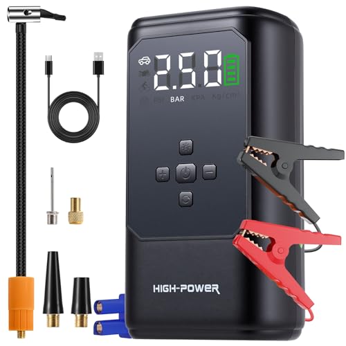 Arrancador de Batería 6000A con Compresor, 10 en 1 Jump Starter 12V para 10L Diésel, Inflador 160 PSI, Luz LED y Cable de arranque estándar – Caja de Arranque Portátil para Auto, Edición estándar