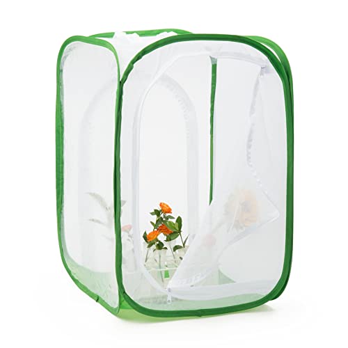 Two Doors Monarch Butterfly Habitat, Insect Mesh Cage, Caterpillar Enclosure Terrarium Pop-up (15.7 X 15.7 X 24 Inches)