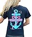Southern Attitude Women's Salty Navy Anchor Bow Tie Preppy Little Sweet Little Salty Short Sleeve T Shirt (Small)