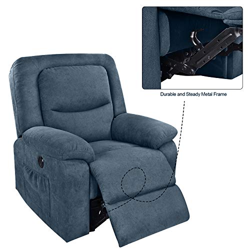MAGIC UNION Overstuffed Fabric Electric Recliner Chair Heated Vibration Massage Sofa with USB Charge Port Home Theater Seating