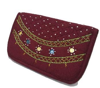Shree Shringi Womens Cotton Mirror Work Clutch (Maroon)