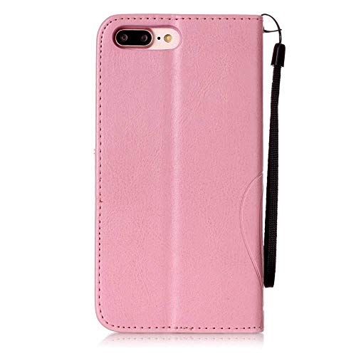 iPhone 7 Plus / 8 Plus Case, UNEXTATI Wallet Case Leather Cover for Apple iPhone 7 Plus / 8 Plus, Premium Flip Protective Case with Card Holder, Kickstand, Wrist Strap (Pink #1)