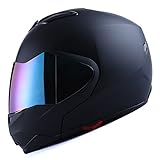 1Storm Motorcycle Street Bike Modular/Flip up Dual Visor/Sun Shield Full Face Helmet Matt Black