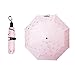 Travel Triple Foldable Umbrella Windproof Lightweight with Anti-UV/slip Handle，Butterfly, Pink