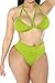 Kisscynest Women's Halter Neck Cut Out Three Piece Swimsuit Coverup 3 Pcs High Waisted Bikini Sets Swimwear Light Green XL