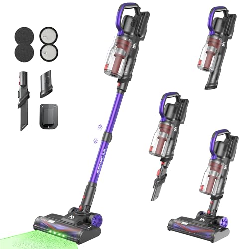 AlloyMove Cordless Vacuum Cleaner 45KPA, Up to 60mins Runtime Lightweight Powerful Suction Vacuum Cleaners for Home, 3 Suction Modes, Rechargeable Stick Vacuum for All Floor/Carpet/Pet Hair/Car, A03