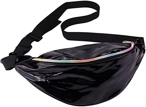 Waist Bags Water Resistant Shiny Neon Fanny Packs Rave Festival Hologram Bum Bag For Women, Men, Girls and Boys (Black)