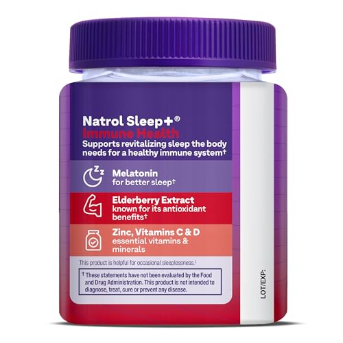 NATROL SLEEP+ IMMUNE HEALTH GUMMY, SLEEP AID & IMMUNITY SUPPORT, ELDERBERRY, VITAMINS C, D AND ZINC, DRUG FREE, 50 BERRY FLAVORED GUMMIES (PACKAGING MAY VARY)