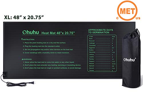 Ohuhu Plant Heating Pad, 48" x 20.75" Extra Large IP67 Waterproof Plant Warming Mat, MET Standard 18W Hydroponic Heating Mat for Indoor Seedling and Germination, Bonus A Storage Bag