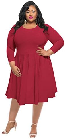 HPLY Women Classy Dresses Sexy Casual Plus Size Swing Dresses Red/XL