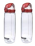 Nalgene Tritan On The Fly Water Bottle, Clear w/ Red/White Set of 2, 24Oz