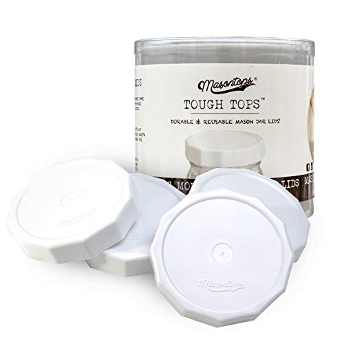 Masontops Tough Tops - Wide Mouth Mason Jar Lid - White - BPA-Free Plastic Screw Caps - Reusable Airtight Storage Covers