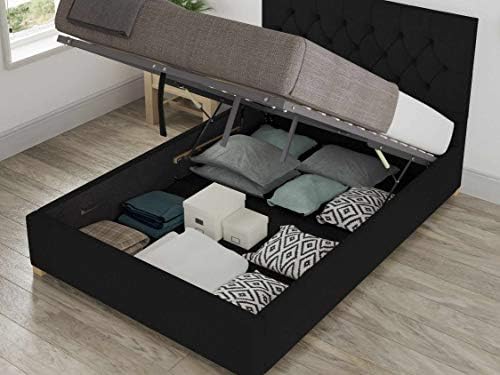 Aspire Beds Marble Fabric Ottoman Storage Bed Textured Linen in Ebony Single (3ft) made in UK