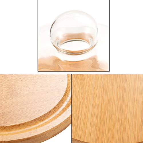 Wood Cake Stand with Dome Glass Cheese Pastry Dome Plate Bamboo Tray Dessert Stand Server Serving Platter Use as Salad Punch Bowl/Veggie Desert Platter Ø 21x16cm