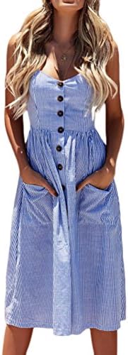 Risesun Women's Dresses-Summer Button Down Swing Dress with Pockets
