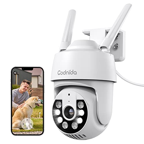 Codnida 2K Outdoor WiFi Surveillance Camera, 360° View, 3MP Camera with 2-Way Audio, Automatic Tracking, Night Vision in Colour, Siren Alarm, Works with Alexa