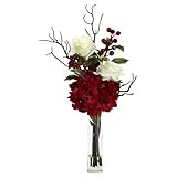 1385 Feliz Navidad Rose Hydrangea Arreglo, Rojo