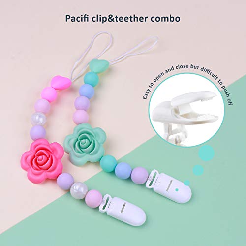 MCGMITT Pacifier Clip Girl, Silicone Baby Teething Relief Toys Beads for Girls, Soothie Pacifier Holder & Binky Clips, Best 2 Pack - Thumbnail 5