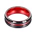 POYA 8mm Black Matte Finish Tungsten Carbide Ring Beveled Edge Red Interior Wedding Band