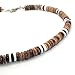 Green Nipa Hut Tiger Brown Coco Bead Hawaiian Surfer Necklace with White Puka Shell and Black Coco Bead Accents, Lobster Lock (16 in)