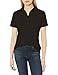 Hanes Short Sleeve Pique Shirt, Four-Button Midweight Polo for Women, Black, Medium