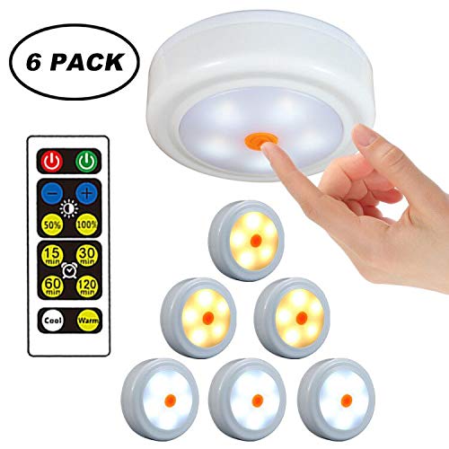 WRalwaysLX Remote Control LED Cabinet Push Light Cool/Warm Adjustable Night Light, Operates On 3x1.5