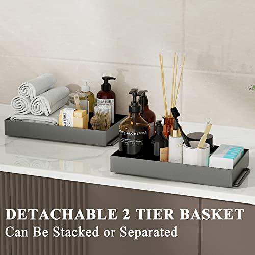 GILLAS 2 Tier Bathroom Counter Organizer, Makeup and Cosmetic Organizer Rack, Bathroom Vanity Storage Tray, Counter Standing Holder Shelf, Black