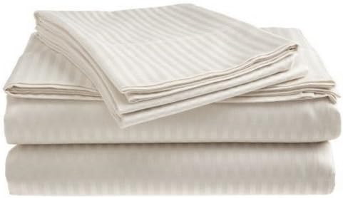 Crystal Trading 4-Piece Bed Sheet Set - Dobby Stripe - 100% Cotton Sateen - 250 Thread Count (Twin, White)