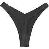 YELAIVP Women's Ruched Back Bikini Bottoms High Cut Bathing Suit Bottoms Cheeky Thong Swimsuit Bottom