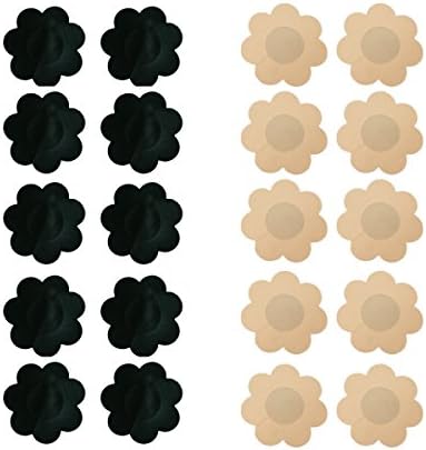 HOPES KINGDOM 10 Pairs Womens Sexy Floral Pasties Disposable Pasty Set Stain Nipple Cover Multi Design (Black&amp;Beige)