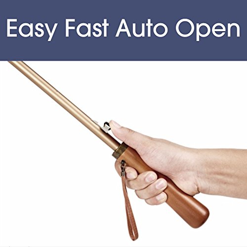 Kung Fu Smith Men's Wooden Windproof Umbrella for Golf, Large Umbrella Canopy, Auto Open & Aluminum Central Pole, Coffee