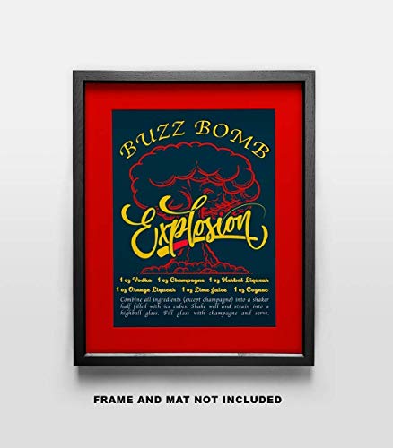 Buzz Bomb Drink Recipe Art Print - 11x14 Unframed Photo Print - Fun Gift For Those Who Love a Cocktail. Looks Great in a Dorm Room, Game Room, Home Bar or Man Cave- Limited Time Intro Price