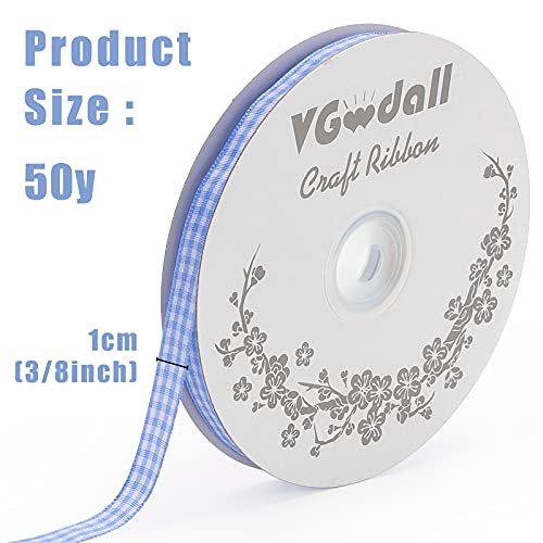 VGoodall Lake Blue Gingham Ribbon, 3/8 x 50Yd Picnic Craft Ribbon Lake Blue Ribbons for Hair Accessories Craft and Christmas Gift Wrapping