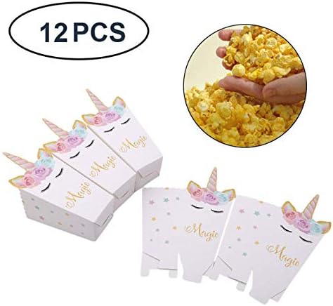 Techrace 12Pcs Unicorn Popcorn Boxes, Unicorn Horn Pattern Treat Box Candy Containers Party Supplies Set for Kids Baby Shower Birthday Party Decor