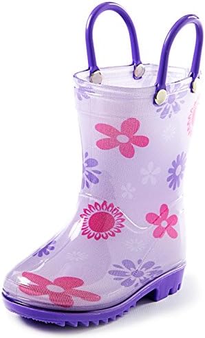 Puddle Play Toddler and Kids Rain Boots with Easy On Handles - Boys and Girls Colors and Designs