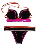 Victoria's Secret 2PC Swimsuit Bikini Set Hottie Halter Striped Black S-32D