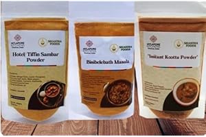 SHASTHA FOODS Mylapore Kitchen Mix Combo H - Instant Kootu Powder-100g,Hotel sambar podi-100g,Bisi Bela Bath Masala -100g & Instant Panakam Mix 50g (PACK OF 4)
