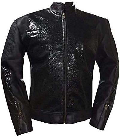 Honey LeatherMens Artificial Crocodile Skin Black Leather Jacket