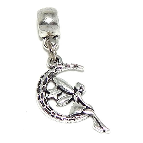 Pro Jewelry Fairy on Moon w/ Star Bead Compatible with European Snake Chain Bracelets