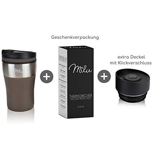 Milu-Thermobecher-Isolierbecher-Kaffeebecher-to-go-210ml-100-Auslaufsicher-Trinkbecher-aus-Edelstahl-Autobecher-doppelwand-Isolierung-Thermo-Becher-Travel-Mug-Braun