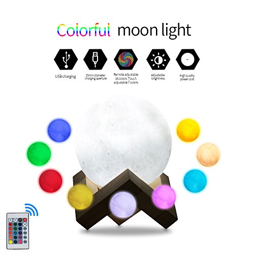 Moon Night Light 3D Printing LED 16 colors Lighting Gradual Changing Lamp 2018 Fashion Decorative Wo